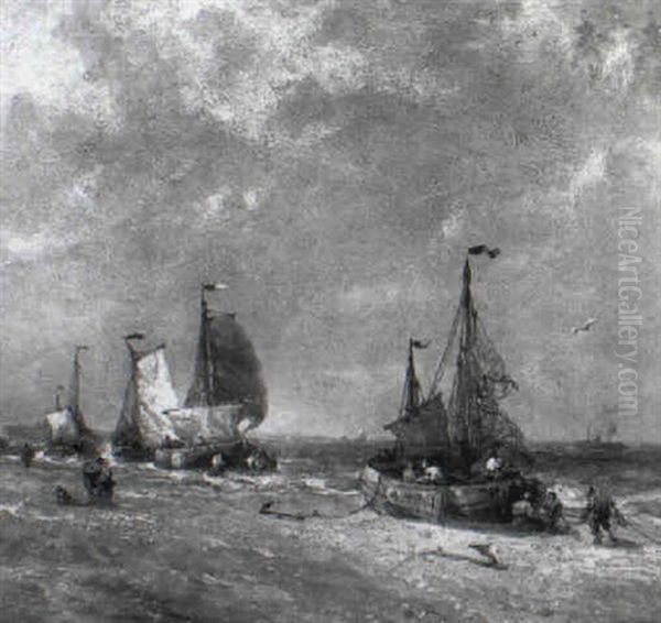 Fishing Vessels On The Beach In Blustery Weather - view 1
