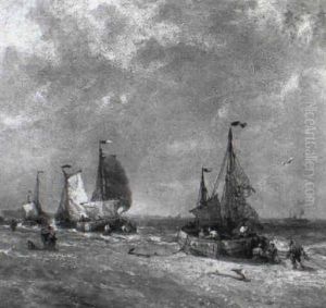 Fishing Vessels On The Beach In Blustery Weather Fishing Vessels On The Beach In Blustery Weather