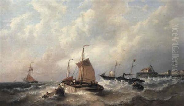 Shipping Off The Coast In Choppy Seas - view 1