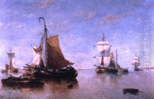 Shipping Off A Coastline In A Calm by Francois-Etienne Musin