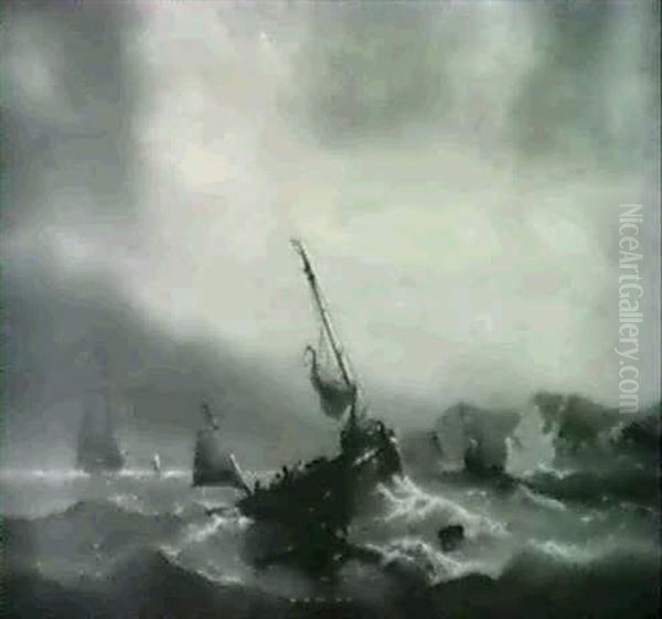 Coastal Craft Foundering Off Rocky Cliffs - view 1