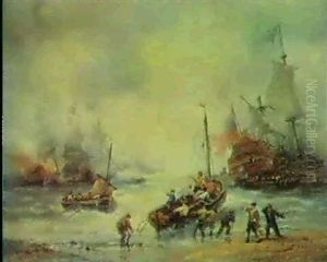 Battleships By The Shore by Francois-Etienne Musin