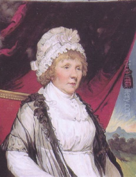 A Lady, Seated, In White Dress And Matching Bonnet - view 1