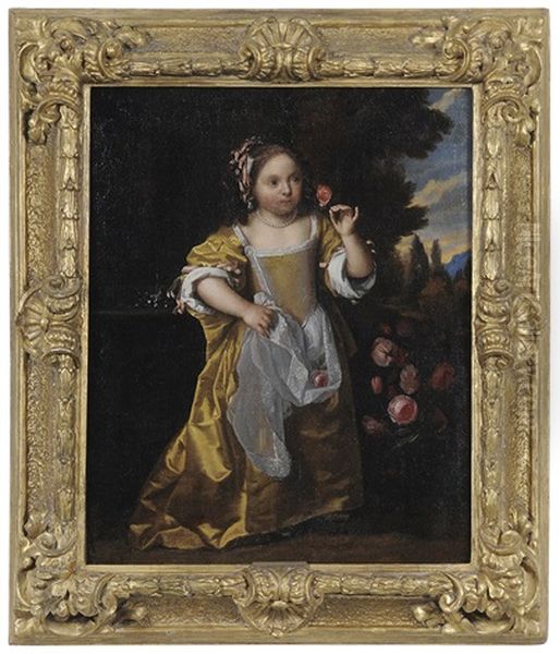 Young Child With Roses By A Fountain - view 1
