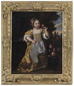Young Child With Roses By A Fountain by Michiel van Musscher