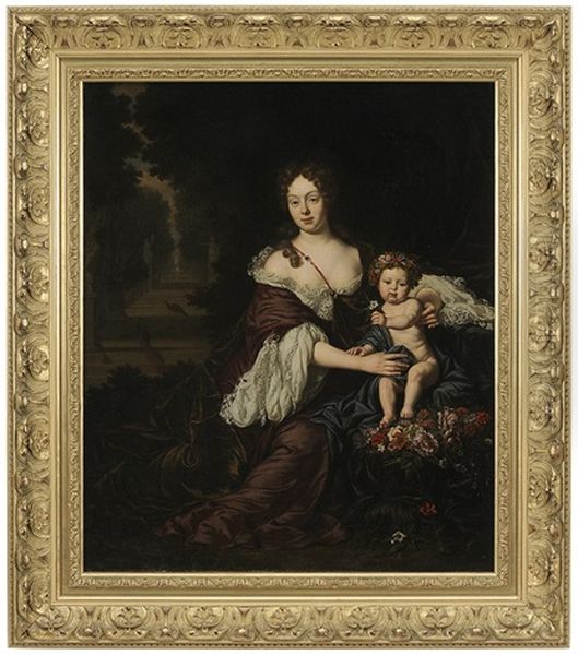 Portrait Of A Lady And Child In A Park Landscape - view 1