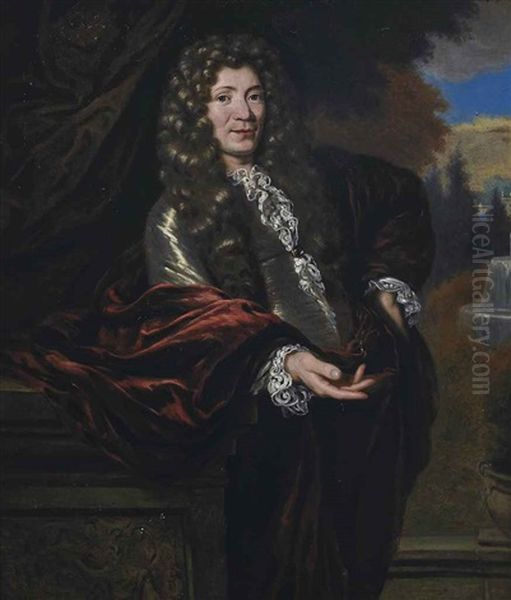 Portrait Of A Gentleman, Three-quarter-length, In A Grey Coat And Red Robe, In A Landscape - view 1