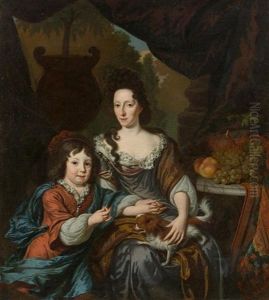 Portrait Einer Dame Mit Kind Und Kleinem Hund