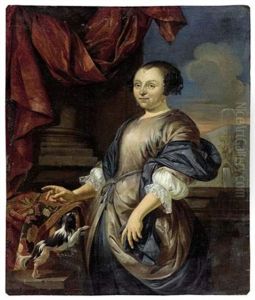 Portrait De Femme Avec Un Petit Chien by Michiel van Musscher