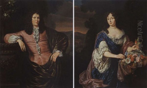A Portrait Of A Gentleman, Wearing A Pink Satin Suit With White Chemise And A Brown Velvet Cloak - view 1
