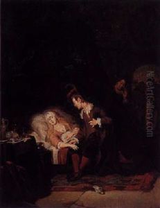A Lovesick Woman In Bed With Her Lover Holding Her Hand