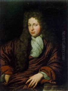 Portrait Of A Seated Young Man, Wearing A Wig And A Red Silk Coat by Michiel van Musscher