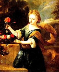 Portrait D'une Jeune Fille Tenant Une Rose by Michiel van Musscher