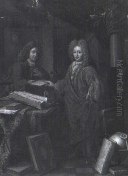 Portrait Of A Gentleman And His Secretary Standing At A Desk - view 1