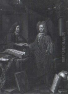 Portrait Of A Gentleman And His Secretary Standing At A Desk