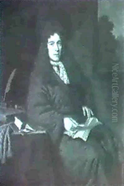 Portrait Of A Gentleman, Seatesmall Three Quarter Length, Wearing A Brown Dressing Gown With Lace Cravat And Wig, Hold - view 1