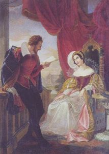 Ungt Par I Renaissancedragter. Antagelig Forestillende William Shakespeare, Der Laeser Op Af Et Af Sine Vaerker by Cesare Mussini