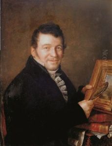 Portrait D'augustin Miron Examinant Un Petit Tableau A La Loupe