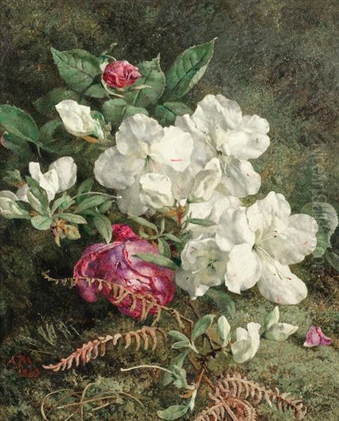 Blossom And Roses On A Mossy Bank, A Wild Bouquet With Orchids; A Pair - view 1