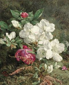 Blossom And Roses On A Mossy Bank, A Wild Bouquet With Orchids; A Pair by Anne Ferray Mutrie