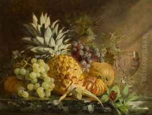 A Still Life With Pineapple, Grapes And A Crystal Goblet by Anne Ferray Mutrie