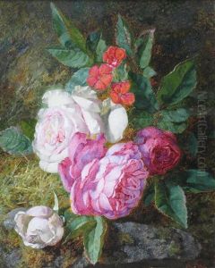 A Posy Of Roses On A Mossy Bank by Martha Darley Mutrie