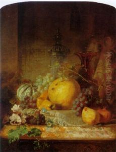 Still Life With Fruit And Vine Leaves by Martha Darley Mutrie