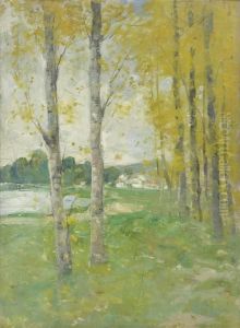Lakeside Autumn Landscape. by Victor-Jean-Baptiste-Barthelemy Binet