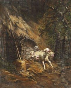 Moutons Effrayes Par L'orage by Victor-Jean-Baptiste-Barthelemy Binet