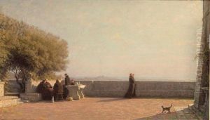 Terrasse De Couvent Avec Moines by Alfred van (Jacques) Muyden