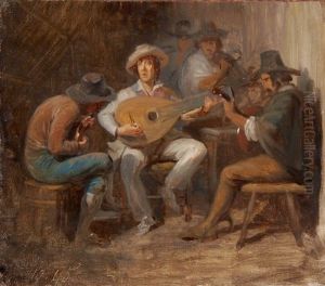 Drei Romische Musikanten In Einer Taverne by Alfred van (Jacques) Muyden