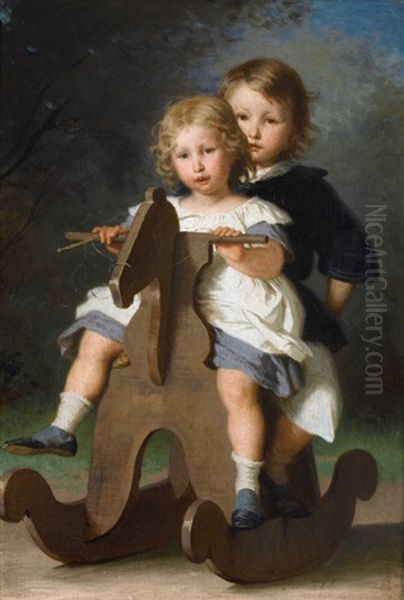 Theophile Und Berthold Van Muyden Auf Dem Schaukelpferd - view 1