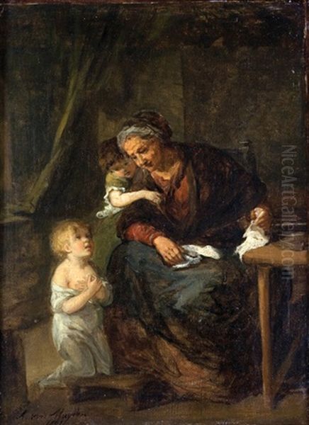 Scene D"interieur Avec Une Femme Et Deux Enfants - view 1