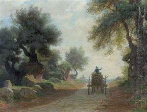Landschaft Mit Pferdekarren Auf Einem Weg by Alfred van (Jacques) Muyden