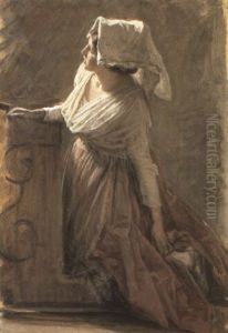 A Study For 'la Prise De Tabac' by Alfred van (Jacques) Muyden