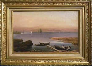 Barques De Pecheurs Sur Les Rives Du Lac by Evert Louis van Muyden