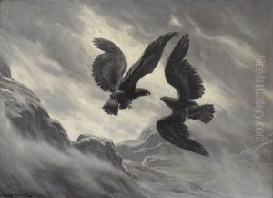 Zwei Adler Im Flugkampf by Evert Louis van Muyden