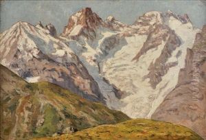Paysage Du Massif Des Ecrins, Avec Le Pic Gaspard, Le Glacier De L'homme Et Le Pic De La Meije by Henri Van Muyden