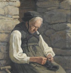 Alte Bauerin Beim Stricken