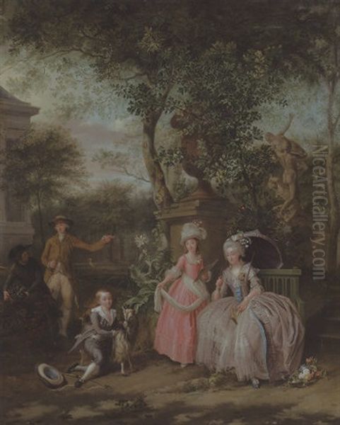 A Group Portrait Of A Family In An Ornamental Garden - view 1
