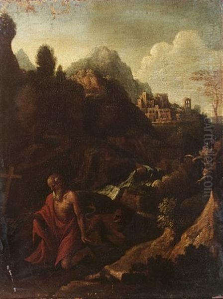 Saint Jerome In An Extensive Landscape, A Hilltop Village In The Distance - view 1
