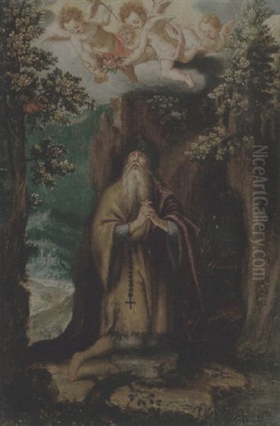 A Hermit Saint Attended By Angels - view 1