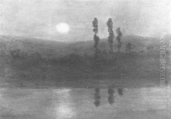 Moonlit Landscape With Cedar Trees And Reflected Moonbeams - view 1