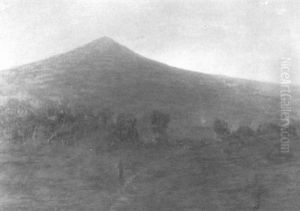Impressionist Landscape With Mountain And Cottage At Twilight by Robertson K. Mygatt