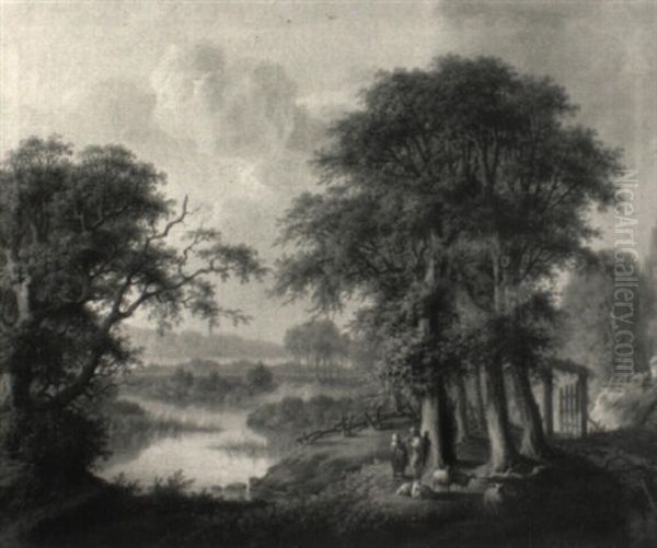 A Wooded River Landscape With A Shepherd Piping At The Foot Of A Tree - view 1