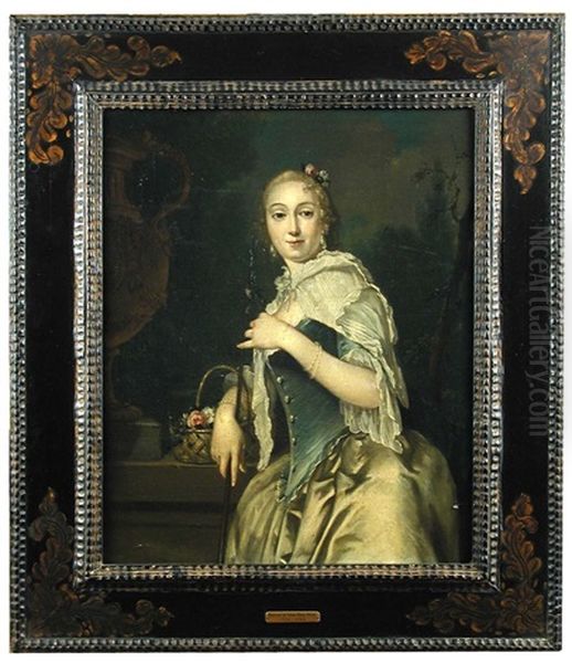 Portrait Of A Lady As A Shepherdess, In A Blue Velvet And Gold Dress - view 1