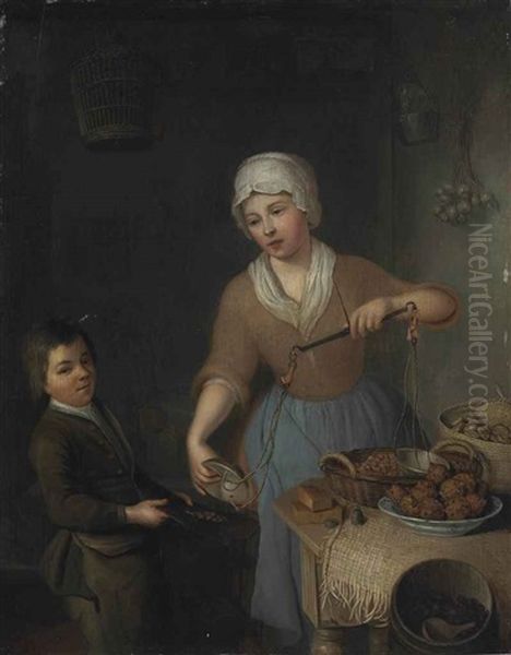 A Maid And A Boy Weighing Hazelnuts - view 1