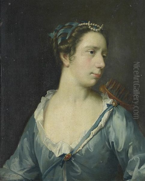 Portrait Of A Lady As Diana, In A Blue Silk Dress - view 1