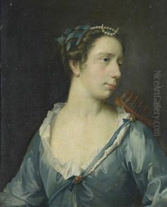 Portrait Of A Lady As Diana, In A Blue Silk Dress