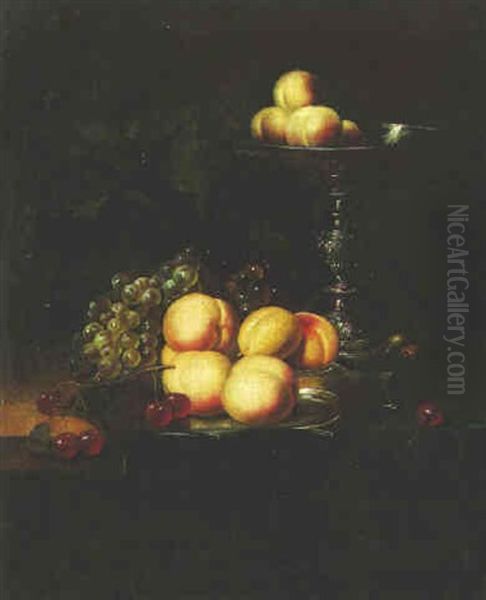 Fruit And Nuts In Dishes On A Draped Table - view 1